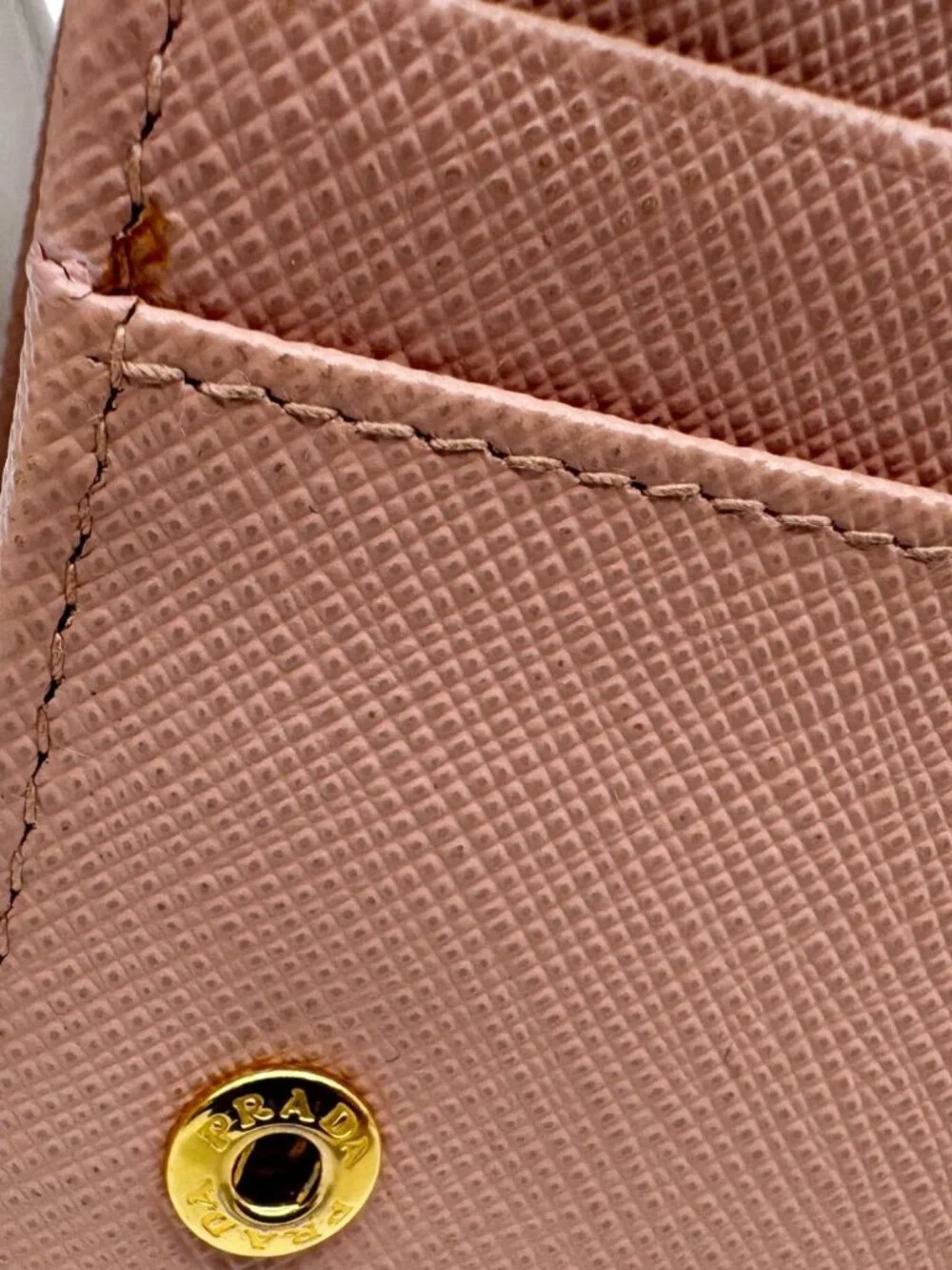 Prada  Metal Bar Continental Flap Saffiano Leather Wallet Pink